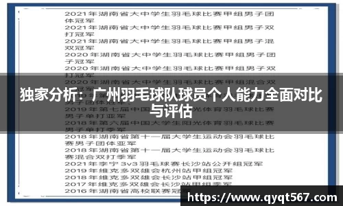 独家分析：广州羽毛球队球员个人能力全面对比与评估